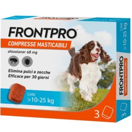 Frontpro Pulci E Zecche 3 Compresse Masticabili Cani 10-25 Kg 68 Mg