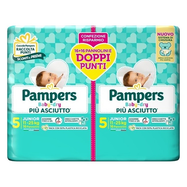 Fater Pampers Baby Dry Pannolino Duo Downcount Junior 32 Pezzi