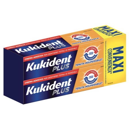 Kukident Plus Doppia Azione Tenuta Insuperabile Crema 2x65 G