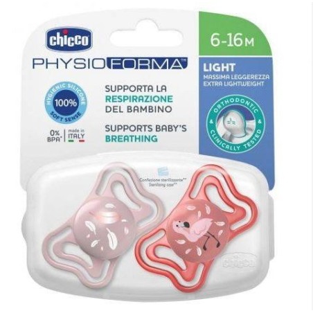 Chicco succhietto light rosa silicone 6-16m 2 pezzi