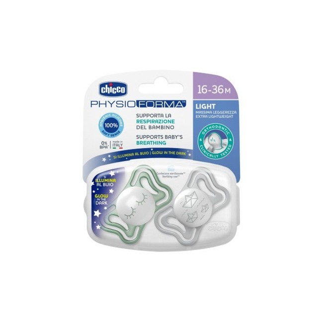 Chicco Succhietto Light Lumi Silicone 16-36m 2 Pezzi