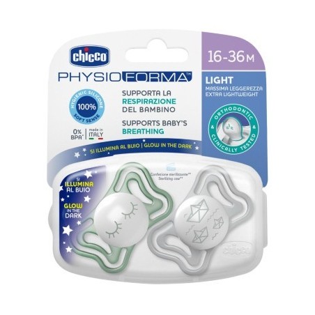 Chicco Succhietto Light Lumi Silicone 16-36m 2 Pezzi