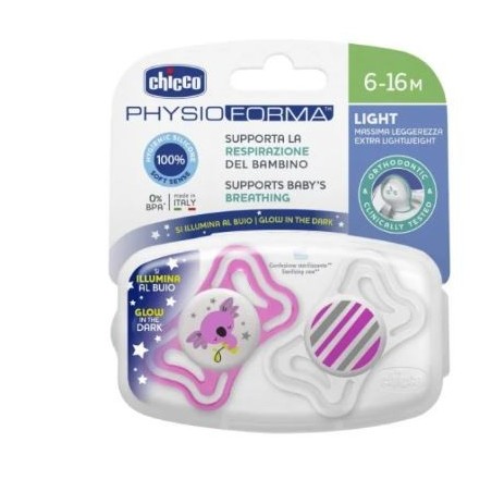 Chicco Succhietto Light Lumi Silicone 6-16m 2 Pezzi