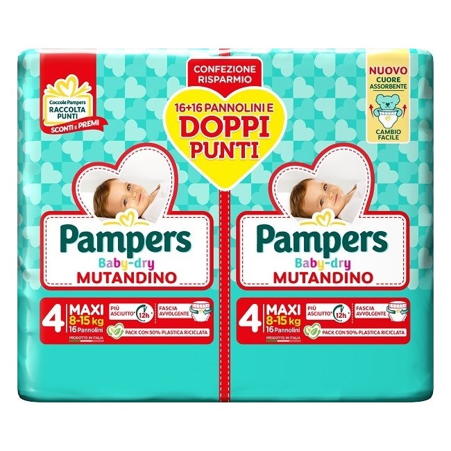 Pampers Baby Dry Pannolino Mutandina Maxi Duo Downcount 32 Pezzi