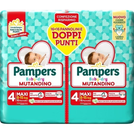 Pampers Baby Dry Pannolino Mutandina Maxi Duo Downcount 32 Pezzi