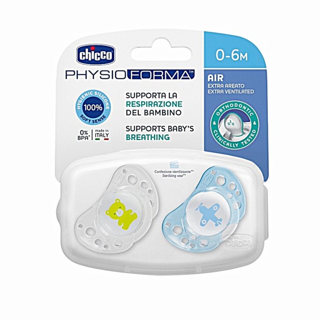 Chicco Succhietto Physio Air Silicone Blu 0-6m 2 Pezzi