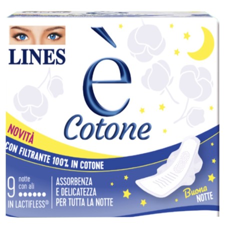 Fater Lines E' Cotone Ali Assorbente Esterno Notte 9 assorbenti