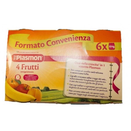 Plasmon Omogeneizzato Ai 4 Frutti 6 Vasetti Da 104 Gr