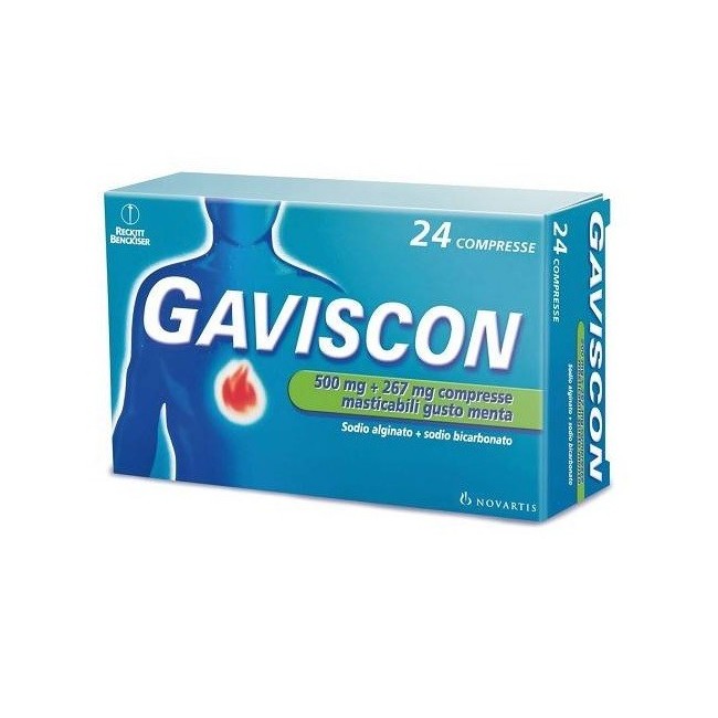 Gaviscon 24 Compresse Masticabili 500 Mg + 267 Mg Menta