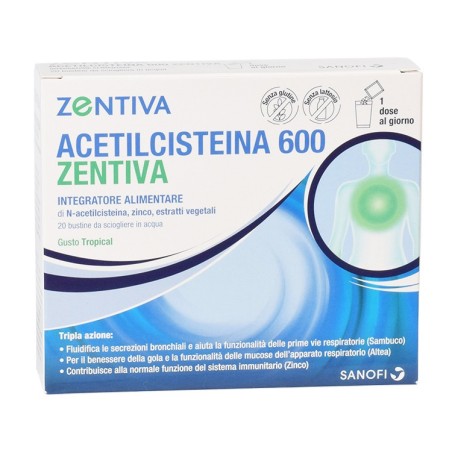 Acetilcisteina 600 zentiva 20 bustine gusto tropical