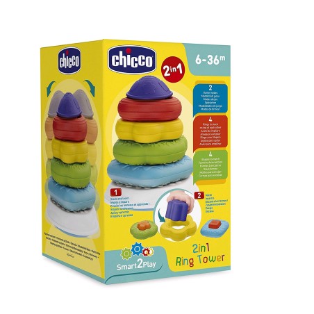 Chicco gioco 2 in 1 torre degli anelli per bambini di età 3-36 mesi