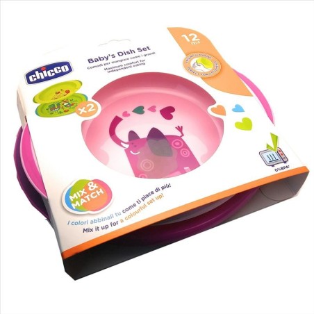 Chicco piatto fondo e piano 12 mesi+ rosa verde