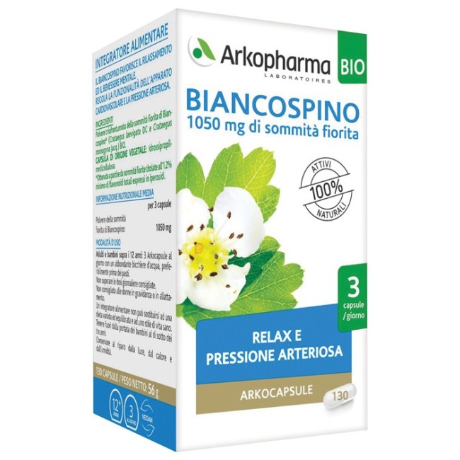 Arkofarma Arkocapsule biancospino bio integratore 130 capsule