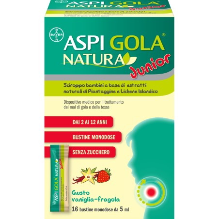 Aspi gola natura junior 16 bustine monodose per bambini da 5 ml