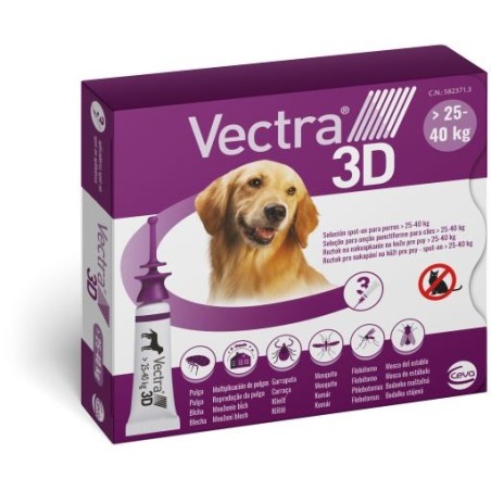 Ceva Vectra 3D soluzione spot-on 3 pipette tappo viola cani 25-40kg