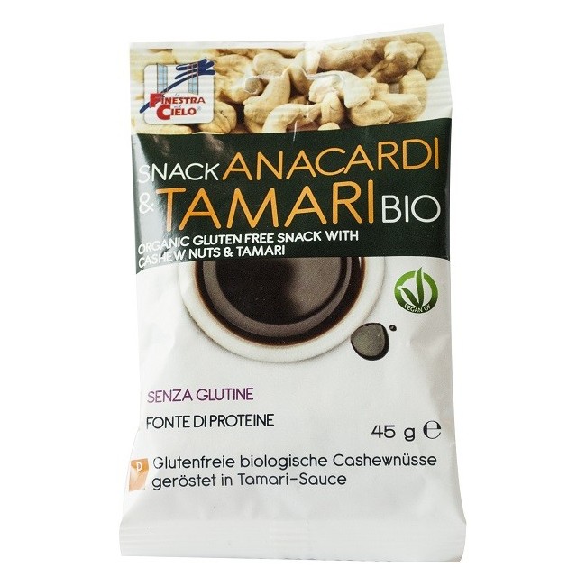 Snack anacardi e tamari bio vegan fonte di fibre 45 g