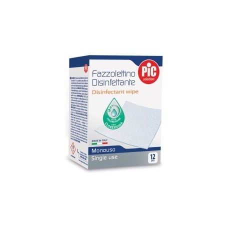 Pic solution fazzolettini disinfettanti per le mani 12 pezzi