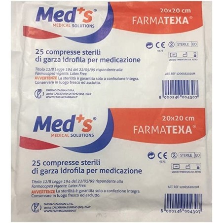 Farmac-zabban Garza Compressa Meds Farmatexa Idrofila 12/8 20x20cm 25 Pezzi