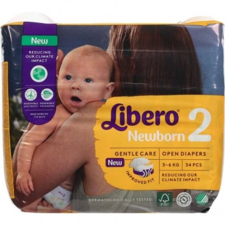 Libero Newborn Taglia 2 Pannolino Bambino 3-6Kg 34 Pezzi